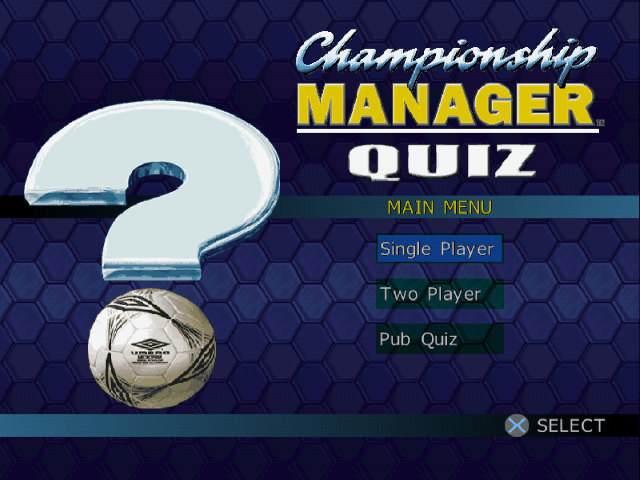 Championship Manager Quiz title screen for Playstation